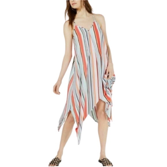 Women's XS Bar III Asymmetric Hem Striped Maxi V neck Summer Lightweight - Picture 1 of 11